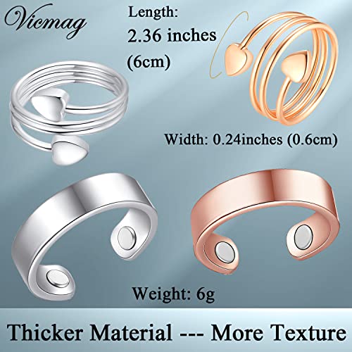 Vicmag 4Pcs Copper Ring For Women, Magnetic Ring Ladies Fingers Thumb 99.9% Solid Pure Copper Jewelry Gift For Wife #TOP2