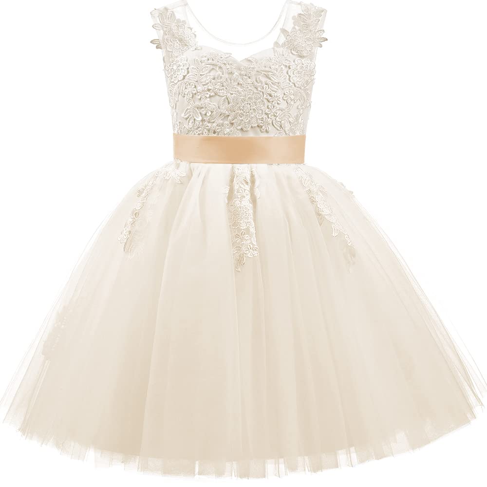 Christmas Flower Girl Dress Floor Length Button Draped Tulle Ball Gowns for Kids