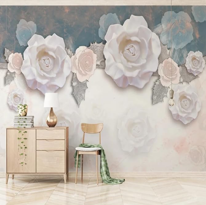 Papier peint fleurs rose 3D effet relief panoramique chambre et salon 350x256cm