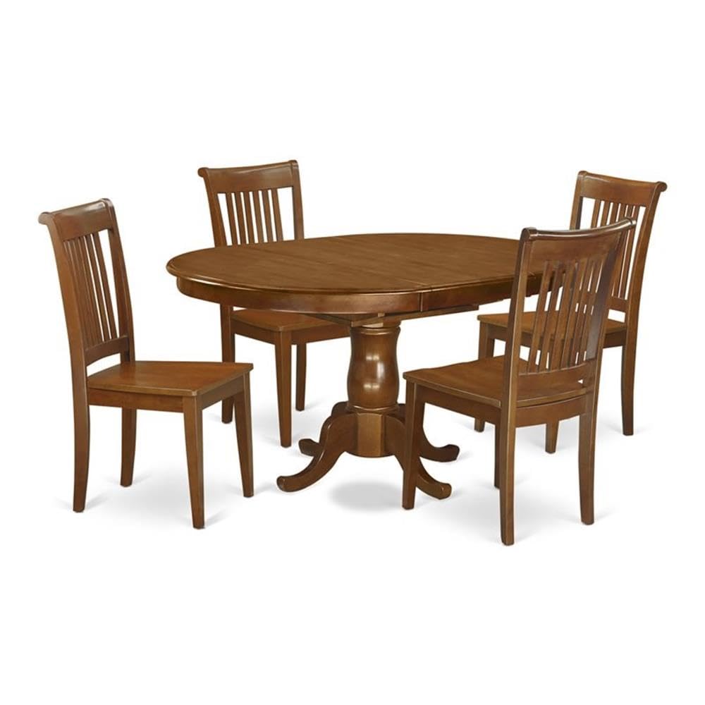PORT5-SBR-W 5 Piece Dinette Set for 4 Includes an Oval Dining Table with Butterfly Leaf and 4 Dining Room Chairs, 42x60 Inch, Saddle Brown