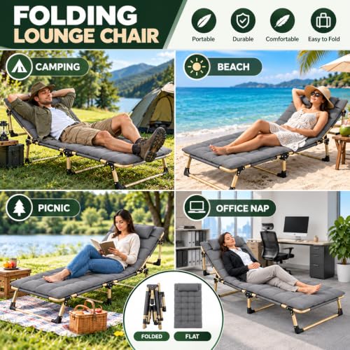 Image of Folding Bed Single for Sleeping with Mattress for Adults Foldable Recliner Bed with Removable Cushion Mattress and Pillow Camping Bed for Travelling Suits Upto 150KG (193cmx67cm X33cm)