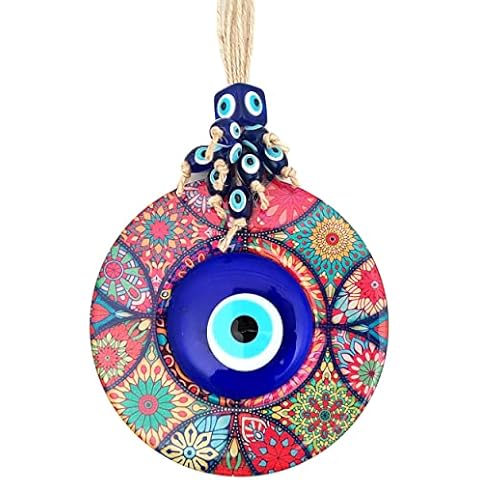 Erbulus Evil Eye Decor Mandala Wall Hanging - 5.1" Wooden Circle - Turkish Nazar Amulet - Evil Eye Protection Charm - Wall Art Amulet in a Box Cover