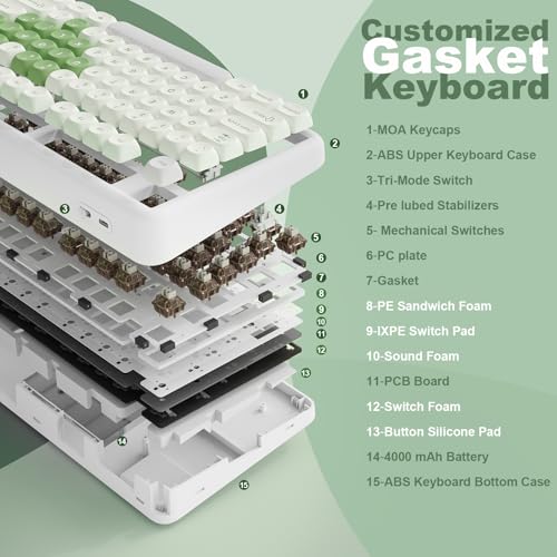 Image of YUNZII B87 Wireless Mechanical Keyboard,QMK /VIA Programmable,TKL Layout 87 Keys,BT /2.4G /USB-C,Hot Swap Gasket Mount RGB Backlit Gaming with Wrist Rest for Win /Mac (Matcha Heart, Cocoa Cream V2)