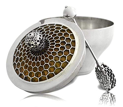 Sterling Silver Honeycomb Honey Dish With Cold Enamel Colors & Spoon Jewish New Year #TOP7