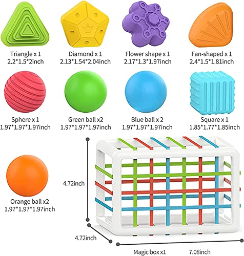 OPINA Shape Sorter Baby Toys, Montessori Toys for 1-3 Year Old Toy Colorful Cube and Multi Sensory Shape, Educational Learning Toys for Girls Boys (Ractangular Cube with 9 Blocks)