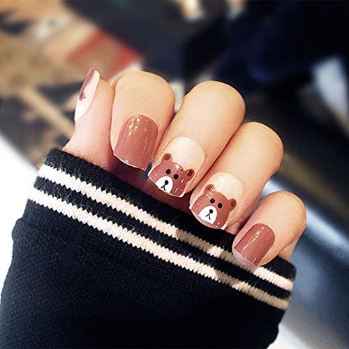 Fdesigner Cute Fake Nails Acrylic Nail Decoration Full Cover False Nail Art Accessories Nude Square Oval Clip on Nail for Nail Salons or Diy Art at Home (Glossy)