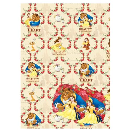 Disney Beauty & The Beast Wrapping Paper & Tags - 2 Gift Wrap Sheets & 2 Tags