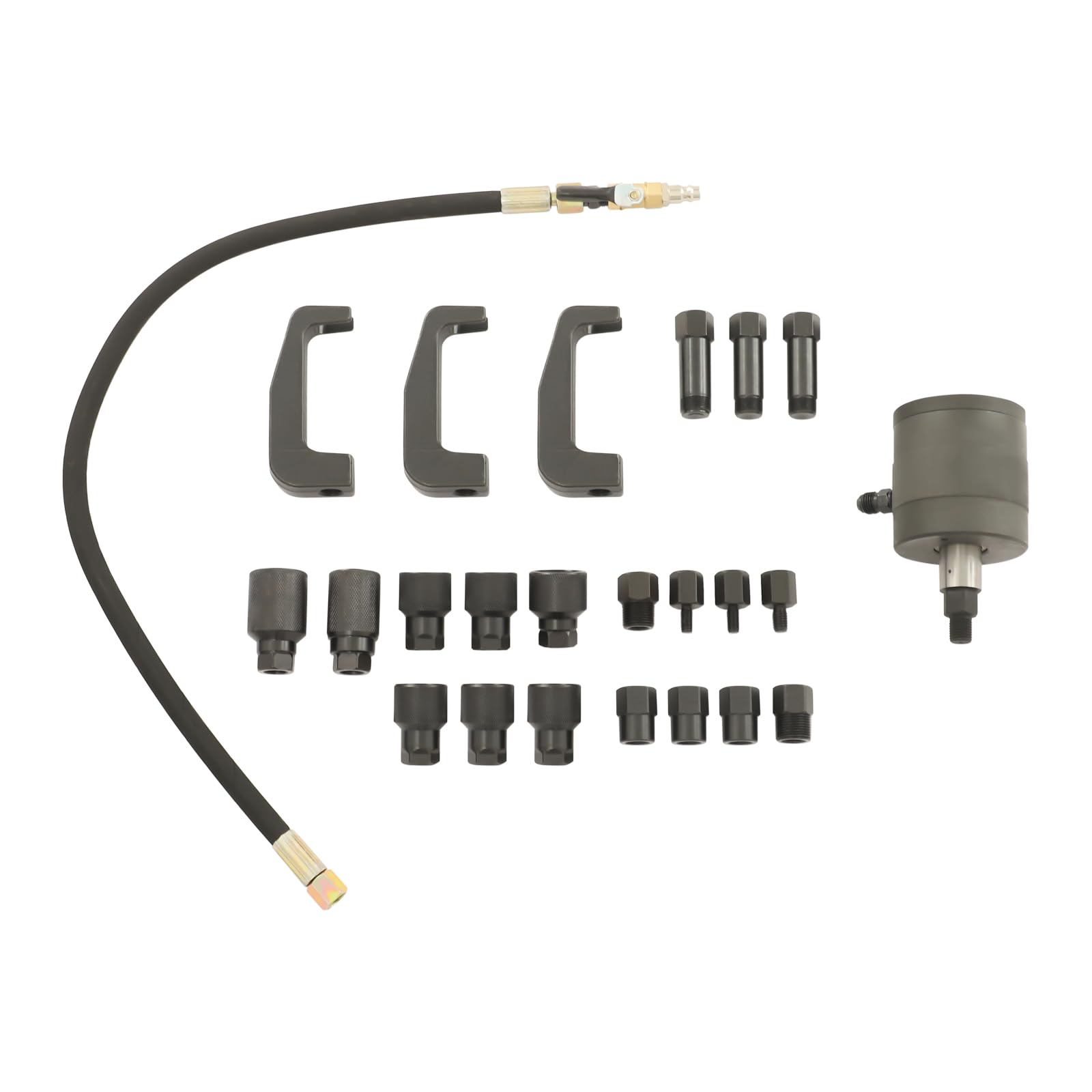 Estrattore iniettore, iniettore pneumatico diesel, set completo con 19 adattatori, 3 ganci estraibili e martello pneumatico, per Bosch/Delphi/Denso/Siemens (blu/nero)