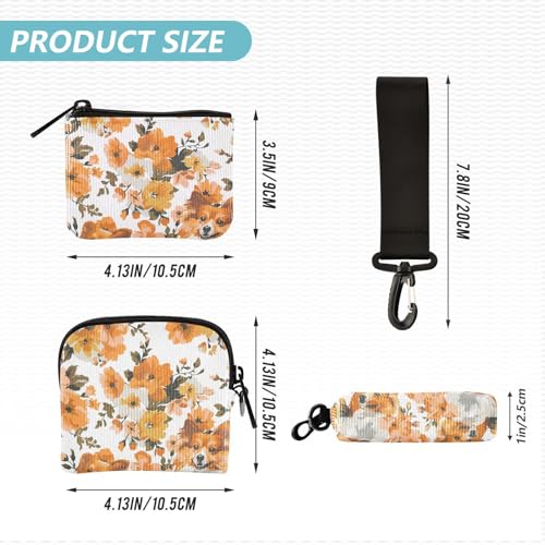 Artist Dog Fall Orange Flower Dual Coin Purse Credit Card Holder Wallet Mini Fashion Business Card Case Money Organizer with Zipper Coin Pocket for Women 2 Pcs4