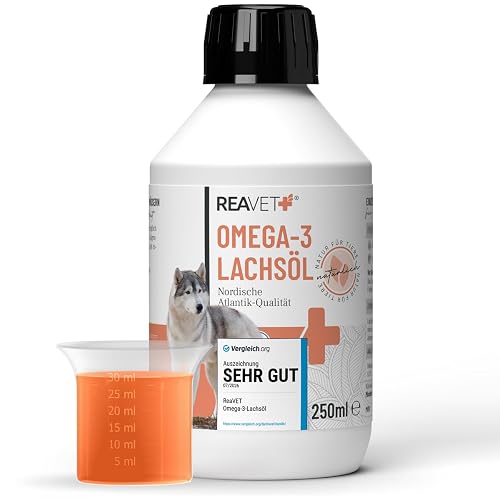 Aceite de salmón ReaVET muy bueno 2026 para perros, gatos, 250 ml, rico en Omega 3 y 6