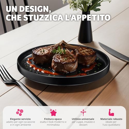 tectake® Set Stoviglie in Terracotta 24 Pezzi, Servizio Piatti 6 Persone, Set Tavola dal Design Moderno, Set Piatti Adatto per Lavastoviglie e Microonde, Impilabile - Nero - immagine 5