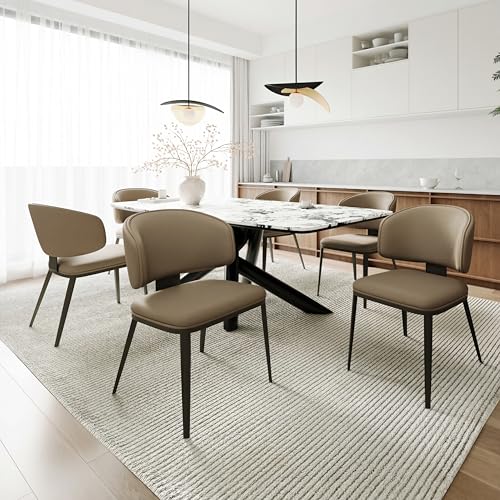 Image of Dining Chairs Modern High Backrest Comfortable, Fashion Upholstered Kitchen Chair Armless Dinner Chair with Metal Legs for All Rooms (Milk Coffee, Set of 6)