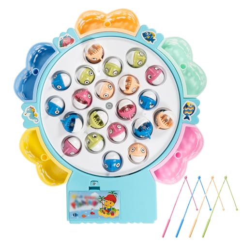 Ayciep Angelspiel, Angeln Spiel Spielzeug für 3,4,5,6 Jahre Alt, 21 Fische, 4 Angelruten, Magnetisch Fisch Spiel mit Musik, Geschenk für Jungen und Mädchen