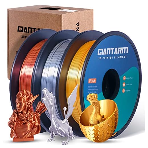 GIANTARM Silk Filament PLA 1,75 mm, PLA-tråd för 3D-skrivare, 0,5 kg per spole, 3 spolar (guld + silver + koppar)