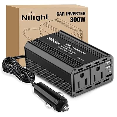 Nilight 300W Power Inverter 12V DC to 110V AC Car Charger Converter with 5.4A Dual USB Ports and 2 AC Outlets for Phones Tablets Laptop Computer Game Console Kindle iPad DVD Players Black