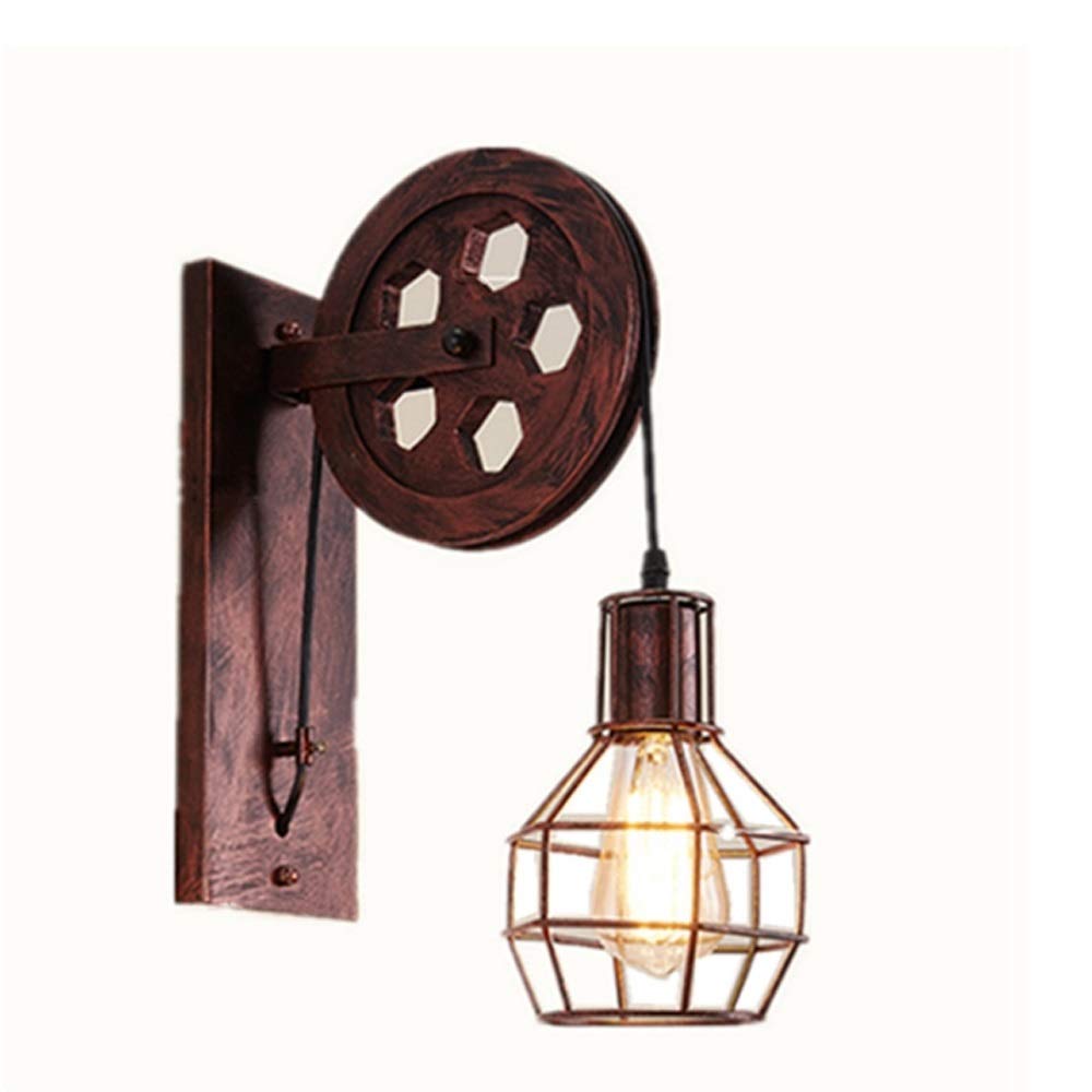 OZBMA Wall Mounted Light Vintage Wrought Iron Lift Lamp American Antique Coffee Shop Restaurant Corridor Pulley Reading (Color : Red)