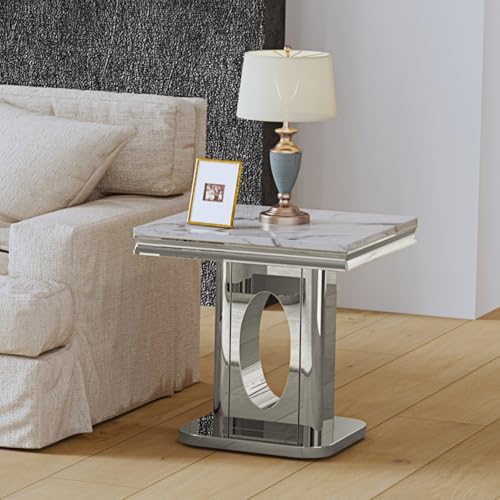 Luxury Square End Table, 23" White Faux Marble Top and