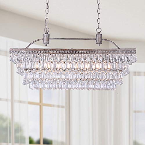 Jojospring Antique Silver 6-Light Rectangular Glass Droplets Chandelier #TOP1