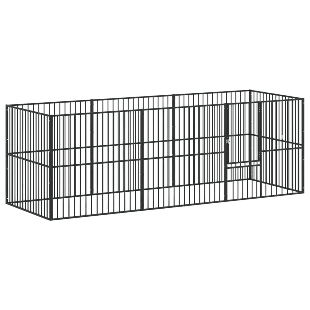 vidaXL Box per Cani 8 Pannelli Nero Acciaio Zincato