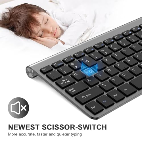 Image of cimetech Mini Wireless Keyboard and Mouse, 2.4G Portable Slim Keyboard and Mouse Set with 12 Multimedia Shortcuts for Computer, PC, Laptop, Tablet, Desktop, Android SmartTV (Grey)