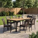 Hassyee 7-Piece Outdoor Dining Set with Acacia Wood Dining Table for Balcony, Backyard, Patio Dining Furniture Set with Comfortable Cushions and Aluminium Frame for Lawn, Poolside (7 PCS Set 2)