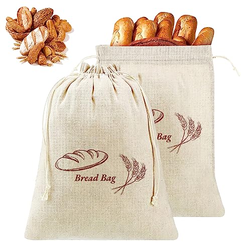 2 Piezas Bolsa de Pan de Lino para Pan Casero y Productos de Panadería,30 × 38 cm Bolsa de Almacenamiento de Pan,Bolsa de Pan Reutilizable,Multifuncional Bolsa Pan para Verduras,Frutas,Nueces,Granos