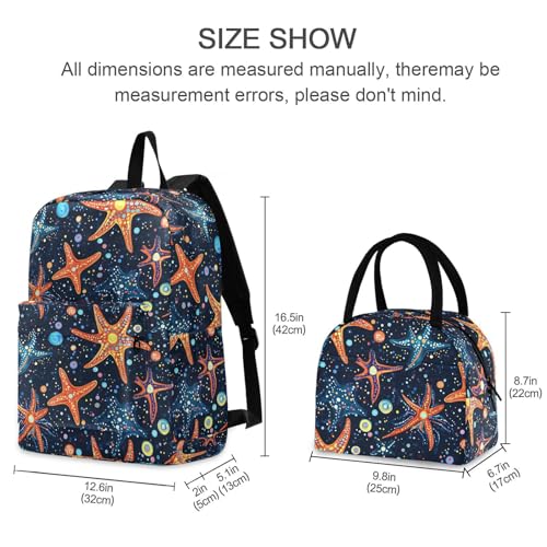 Backpack Lunch Box Set Large Capacity Travel Backpacks and Insulated Lunch Bag for Commute Hiking Picnic Anime Starfish Print2