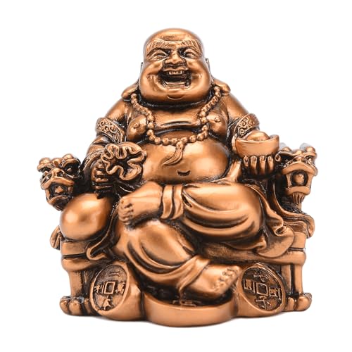 Figura de Buda Sonriente en Silla de Dragón de Resina
