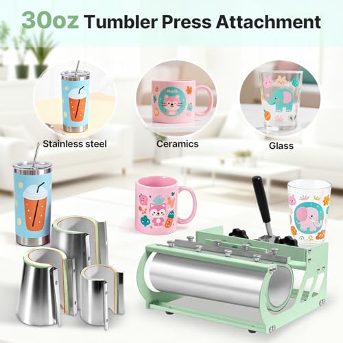 Image of Slendor 8 in 1 Heat Press Machine 15x15 inch 360-Degree Swing Away Digital T Shirt Pressing Machine Multifunction Heat Transfer Sublimation Combo for T Shirts Mugs Hat Plate Cap, Green