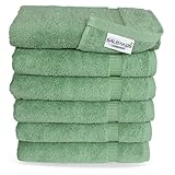 SALBAKOS 100% Turkish Cotton Hand Towel Set of 6 16x30 inch | Heirloom Quality | Hotel & Spa Collection | Ultra Soft, Super Absorbent, Long Lasting Hand Towels | Made in Turkey (Green, 6 Hand Towels)
