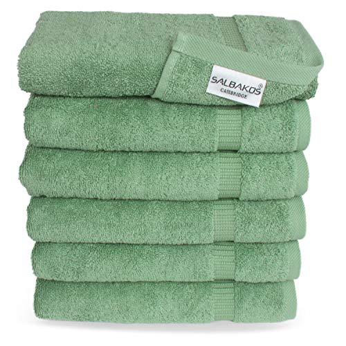 SALBAKOS 100% Turkish Cotton Hand Towel Set of 6 16x30 inch | Heirloom Quality | Hotel & Spa Collection | Ultra Soft, Super Absorbent, Long Lasting Hand Towels | Made in Turkey (Green, 6 Hand Towels)