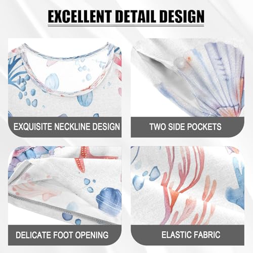 senya Short Sleeve Pajamas Sets Summer Cotton Sleepwear Jellyfish Seahorse Shells4