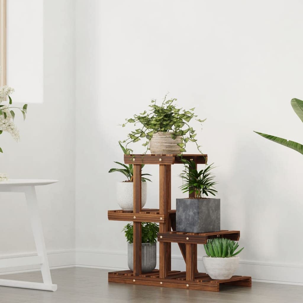 SYDE Supporto per fiori in legno di abete, 58 x 25 x 51 cm | Carbonizzato artigianale, resistente all'umidità, uso interno ed esterno, fissaggio a parete incluso
