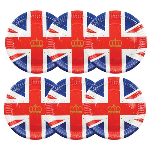 Sparkles Partyware Red, White and Blue Classic Union Jack Plate - Pack of 2 (20 Plates) - Ve Day Party British Celebration - Perfect for British, Historic, Street Parties