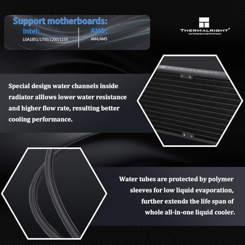Image of Thermalright Frozen Prism 360 Black CPU Water Cooler with PWM Fans, Water Pump Speed is 2800RPM,S-FDB Bearing, for AMD AM4 /AM5,Intel LGA1150 /1155 /1200 /1700 /1851(Black)