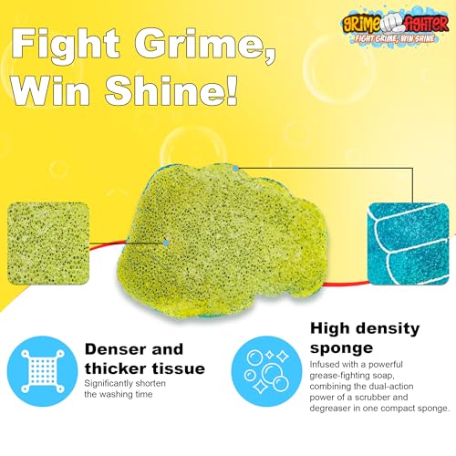 Image of Degreaser Dish Soap Infused Cleaning Sponge, Activates with Water, 2 Pack, Non Scratch, Ergonomic, Fresh Citrus Lemon Scent