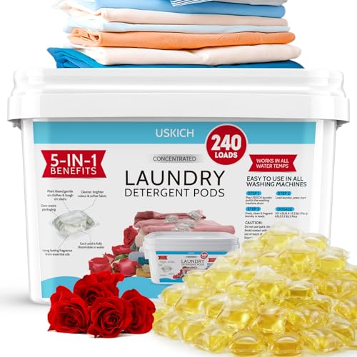 240 Pack Laundry Detergent Pods- 5-in-1 Stain Remover Laundry Soap Pods- Ultra Concentrated Dissolvable Detergent Pods Bulk for Washing Machines Rose Scent