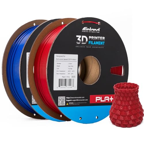 INLAND Micro Center PLA+ 3D Printing Filament 1.75mm – PLA Pro Dimensional Accuracy +/- 0.03 mm – 1kg Cardboard Spool (2.2 lbs) (2 Pack Blue & True Red, 1.75mm)
