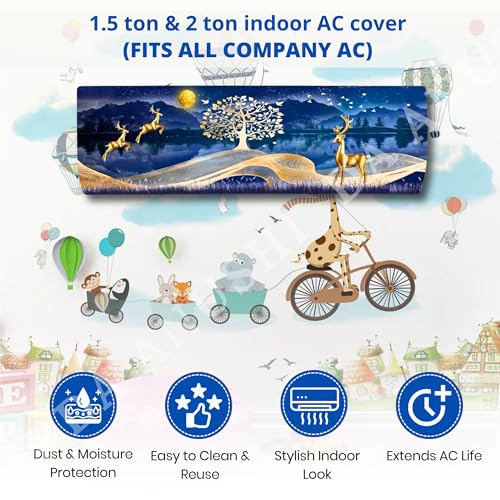 Image of Printed Split Ac Cover Combo Indoor Unit For 1.5 Ton Capacity AC, Inner Unit Ac Cover, All Weather Cover /Attractive Digital Prints /Dustproof /Water Resistant (Jungle Safari & Gold Deer)