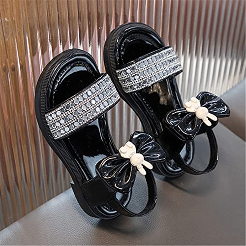Kids Girls Rhinestone Sandals Little Kid Summer Rabbit Bow Open Toe Sandals Cute Princess Sandals (Black, 12.5 Little Child)2