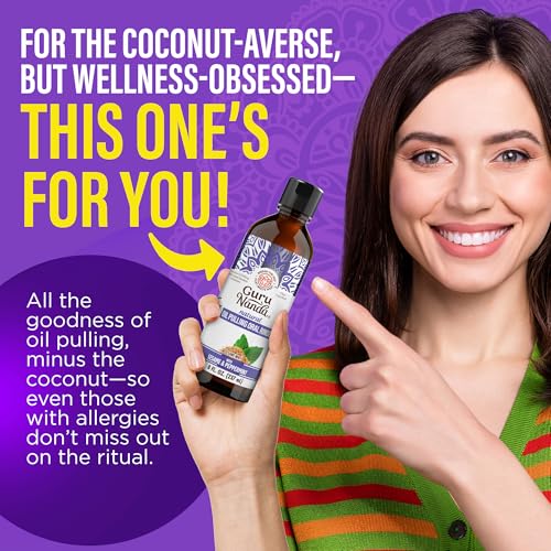 Image of GuruNanda Sesame Mint Oil Pulling Mouthwash - 237 ml, For Gentle & Natural Oral Care, Pure Sesame & Mint Extracts, Supports Happy Gums & Oral Hygiene, Alcohol-Free