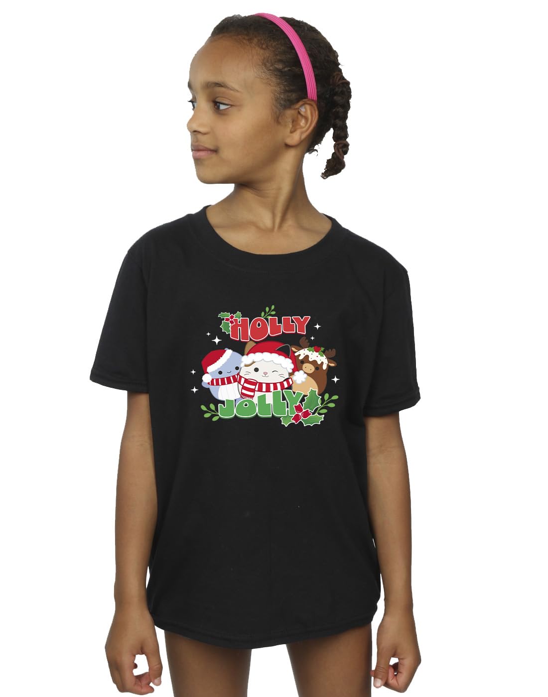 Absolute Cult Girls Black Squishmallows Holly Jolly T-Shirt 9-11 Years