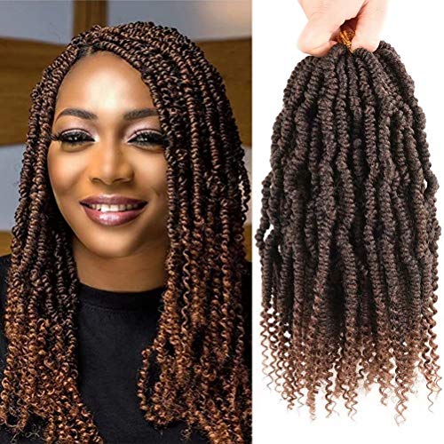 Bomb Twist Crochet Hair 10 Inch 6 Packs Spring Twist Crochet Braids Hair Pre-twisted Passion Twist Hair Pre looped Crochet Hair Synthetic Fluffy Twist Dreadlocks Hair Extension for Women(T1B/30#)