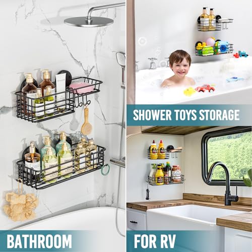 image for TAILI Shower Caddy Suction Cup 2 Pack with Hooks & Soap holder, Heavy 