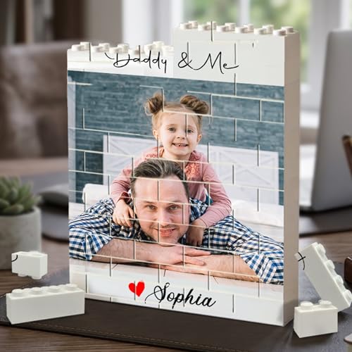 Personalized Daddy Gifts for Fathers Day from Daughter Son Daddy and Me Photo Building Blocks Frame Custom Picture Brick Decor with Name & Quote Birthday Gift for Dad Grandpa Home Desktop Display