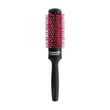 TEK Ceramik Oxy Professional Round Brush with Oxygen-Treated Ceramic Barrel and Wooden Handle Ideal for Styling Long Hair 1.42 Inch Diameter For Salon Professionals