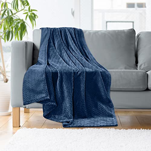 Image of Elegant Comfort Lightweight Printed Throw Blanket- All Season, Ultra Soft, Cozy and Plush- Decorative Throw Blankets, Perfect for Lounging, 50 x 70 inches, Chevron Blue, Throw Blanket