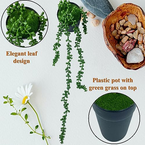 Image of Tdas Plastic & Tpe Artificial Succulent Plants Hanging Flowers Home Decor Items Plant Leaves For Living Room Hall Decorative Decoration Office In Pot (Green, 2-Pcs Hanging Succulent With Pot)
