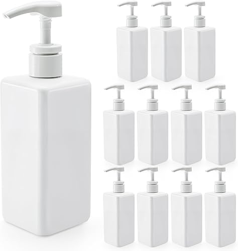 Okllen Paquete de 12 botellas de plástico de 16 onzas, dispensador de jabón líquido vacío recargable para champú, loción, productos de limpieza,