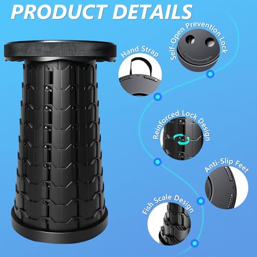 Image of Upgraded Collapsible Stool, Portable Telescopic Seat, Folding Stool for Camping Gardening Fishing Hiking BBQ